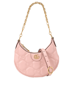 Crescent-Shaped Shoulder Bag, Leather, Pink, 525040, DB, 3*